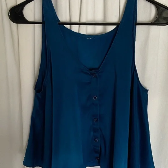 🙀Beautiful RoyalBlue Camisole/Teddie/Cropped-5 Front Buttons-Full Flowing Silky - Picture 15 of 16